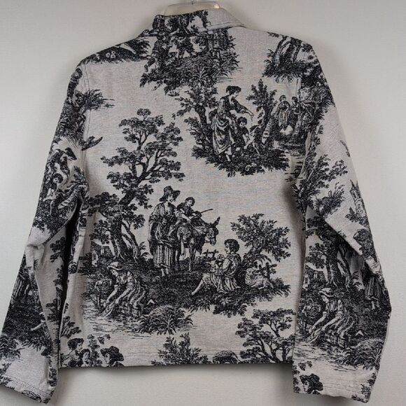 New Identity Black and Cream Toile Tapestry Lagenlook Button Front Jacket Size L - Picture 10 of 12